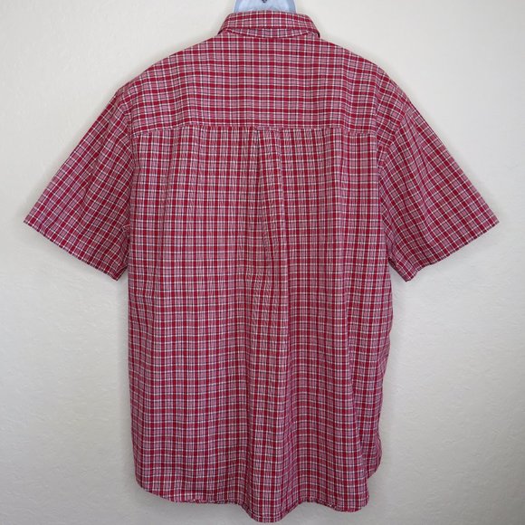 Chaps* Men's Short Sleeve Button Down Curved Hem Plaid Pocket Shirt~ Size XL - Picture 2 of 12